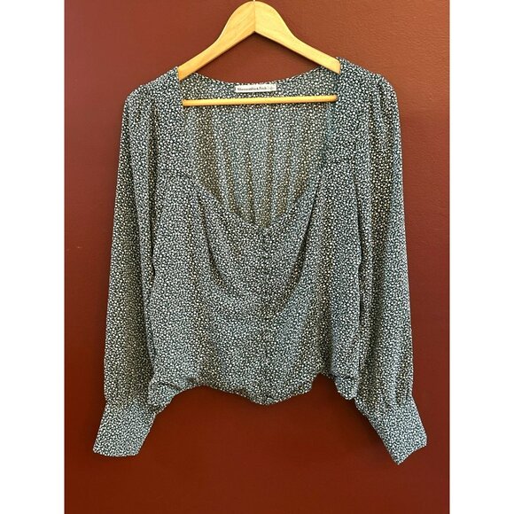 Abercrombie & Fitch Green Cottagecore Smocked Sweetheart Neckline Blouse Large - Picture 1 of 6